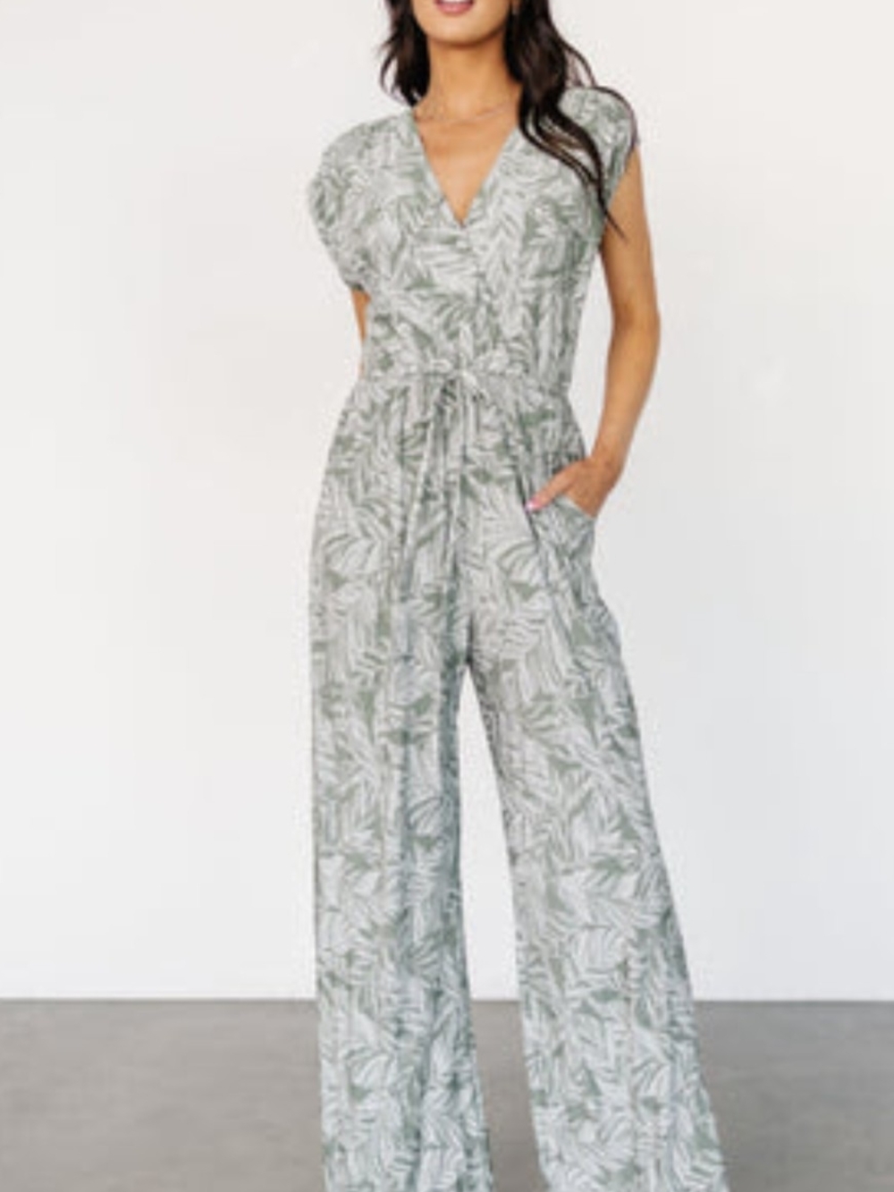 Baltic Born Sage Leaf-Print Wide-Leg Jumpsuit